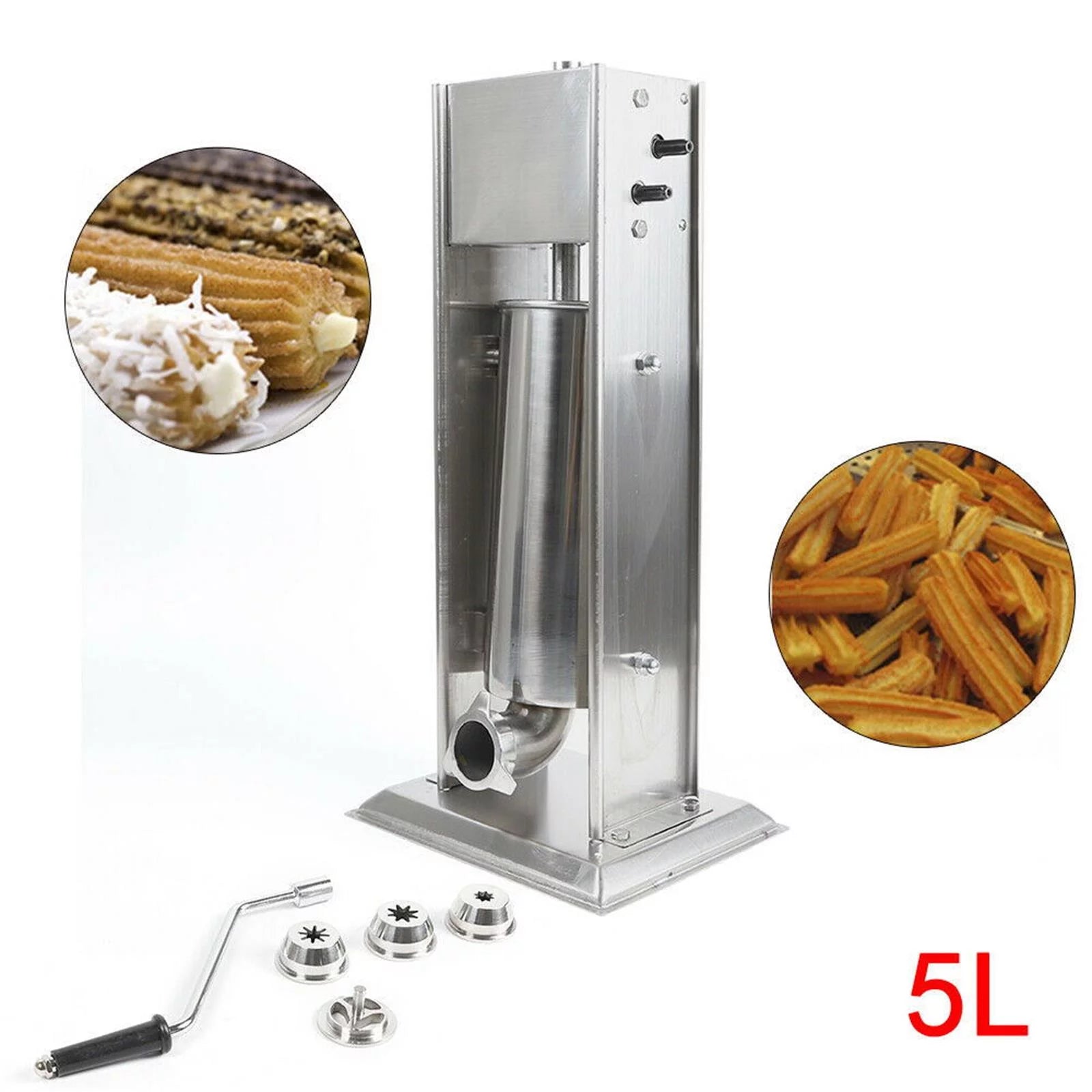 Wuzstar Commercial Churro Machine 5L Stainless Steel Manual Spanish Donut Churro Maker w/ 4 Nozzles