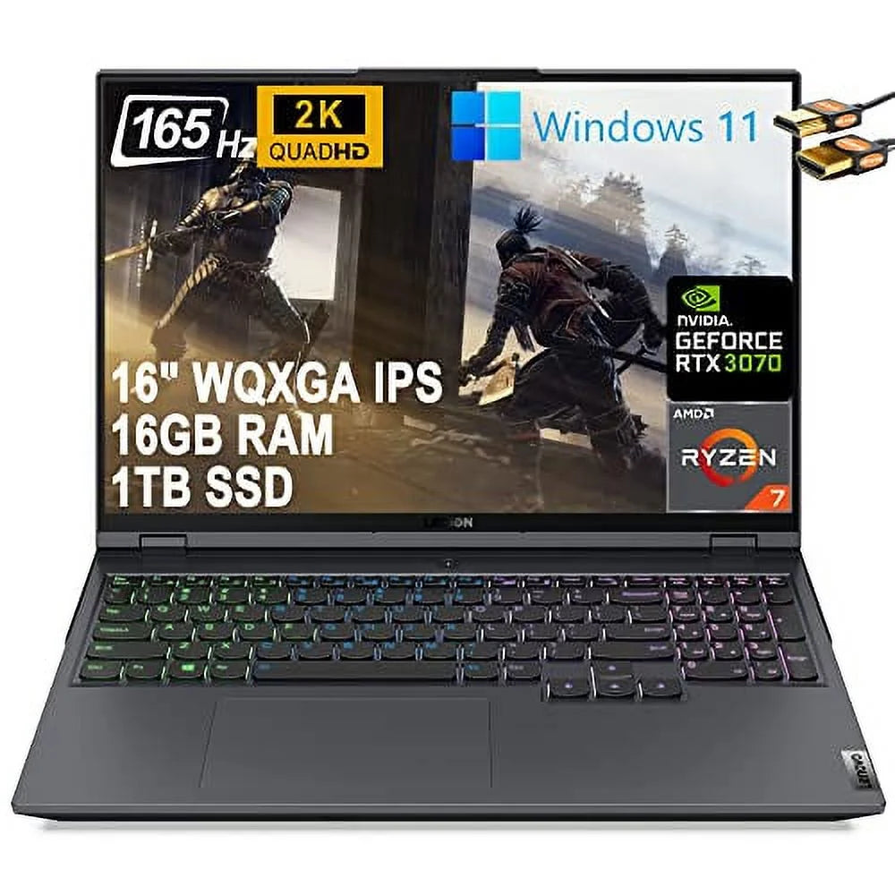 Lenovo Legion 5 Pro Gaming Laptop 16 WQXGA 2K IPS 165Hz 500nits AMD Octa-Core Ryzen 7-5800H (Beats i9-10885H) 16GB RAM 1TB SSD GeForce RTX 3070 8GB RGB Backlit USB-C Nahimic Win11 + HDMI Cable