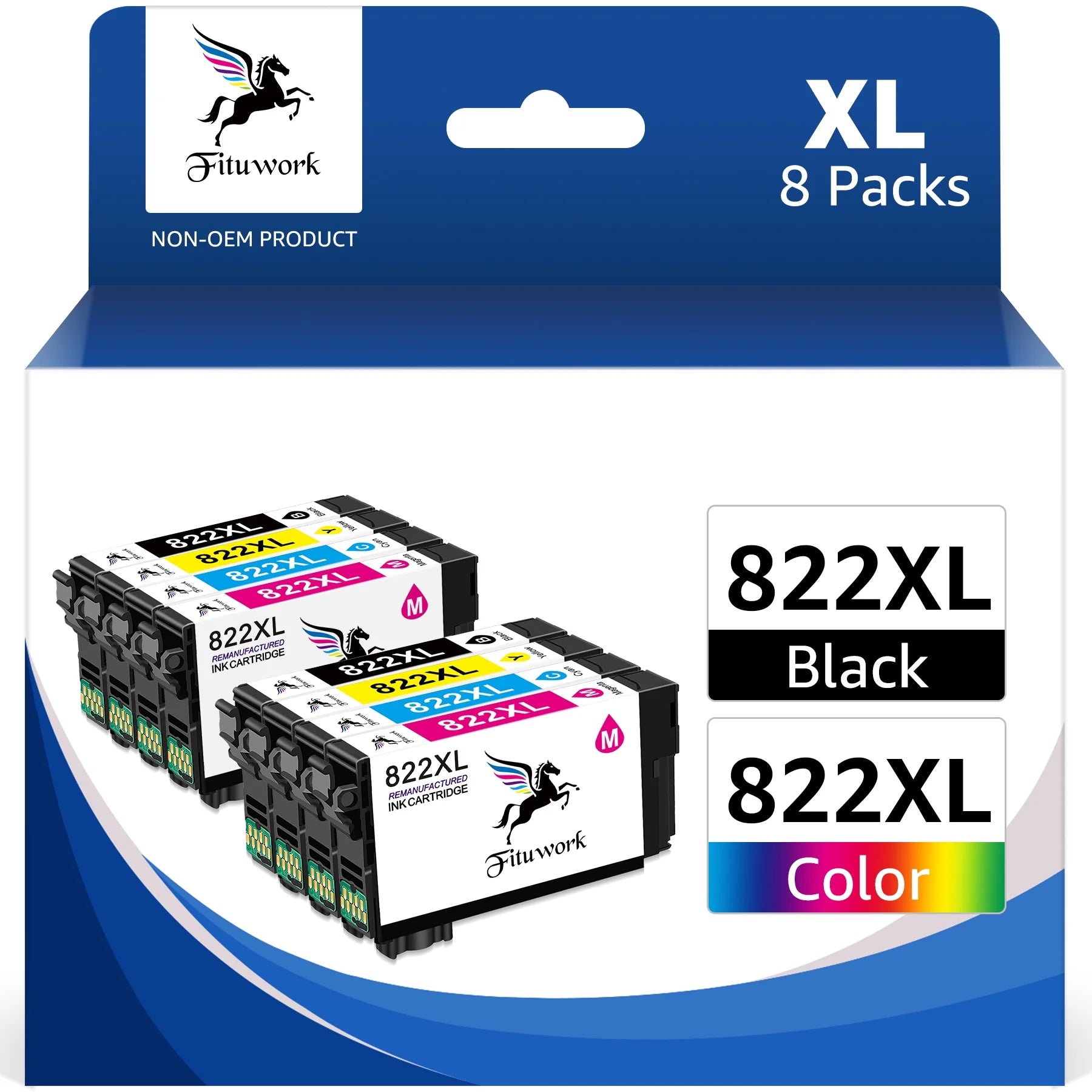 822XL Ink Cartridge for Epson 822 Ink 822xl Use with Epson Workforce Pro WF-3820 WF-4820 WF-4830 Printers (Black Cyan Magenta Yellow, 8-Pack)