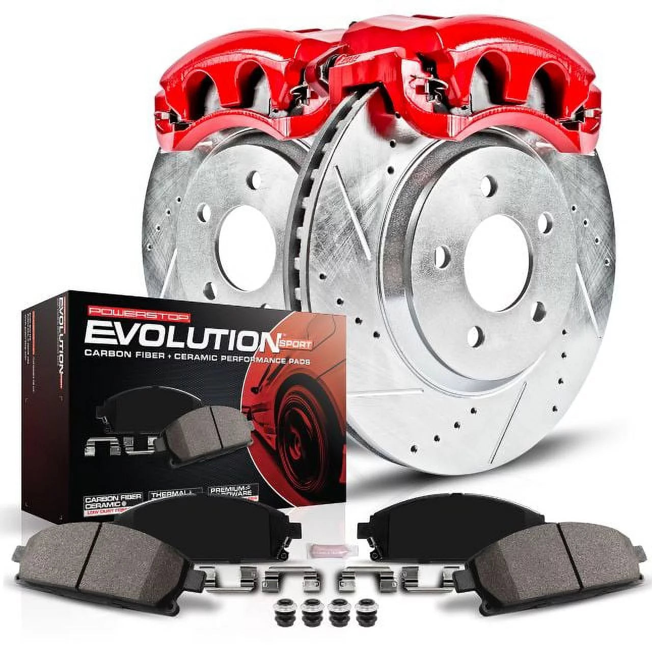Power Stop Rear Z23 Evolution Brake Pad and Rotor Kit with Red Powder Coated Calipers KC8677