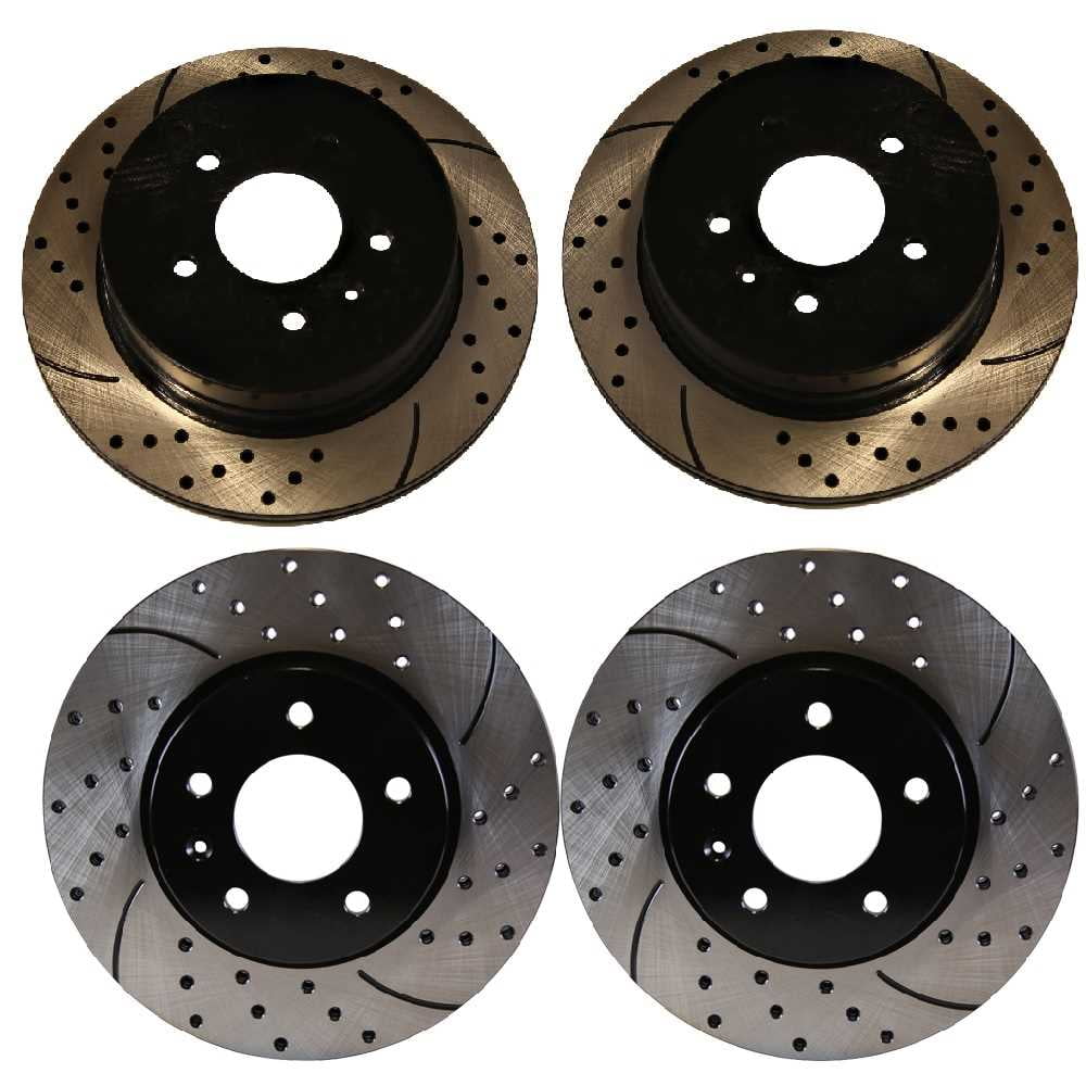 AutoShack Front and Rear Drilled Slotted Brake Rotors Black Set of 4 Driver and Passenger SIde Replacement for Saturn Vue Pontiac Torrent Suzuki XL-7 2007-2009 Chevrolet Equinox AWD FWD PR65150PR65149