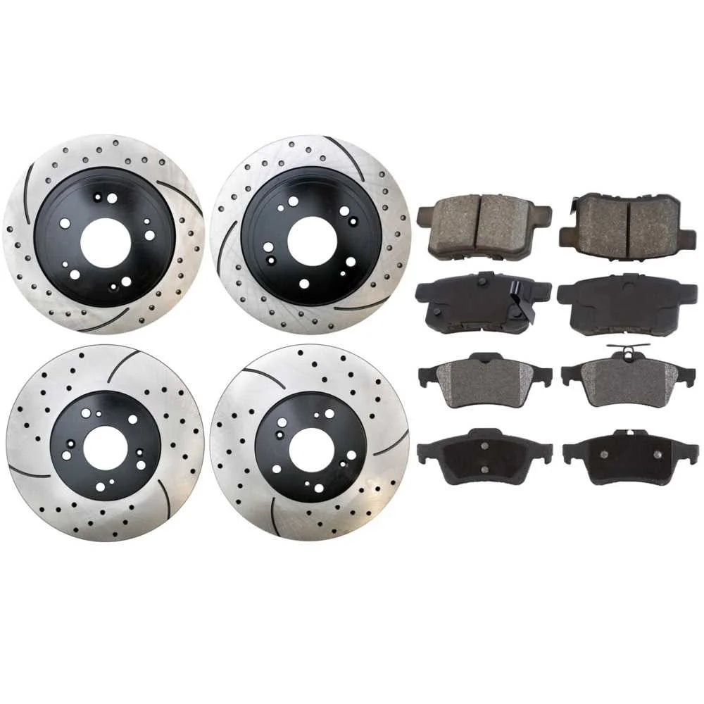 AutoShack Front and Rear Drilled Slotted Brake Rotors Black and Performance Ceramic Pads Kit Replacement for 2010 Honda Accord 2011 2012 2013 2014 Acura TSX 2.4L 3.5L V6 FWD PERFQUAD716