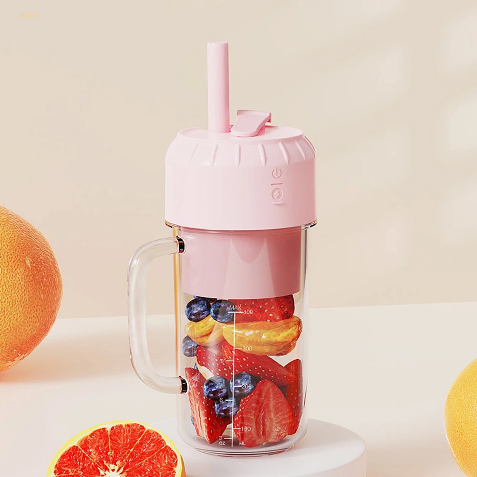 Portable Juicer with 3Ultra-Sharp Blades Clearance, 400ml Small Juicer for Shakes and Mini Juicer Cup and Travel Lid, USB Rechargeable Fresh Fruit Juicer for Home/Travel/Gym/Office