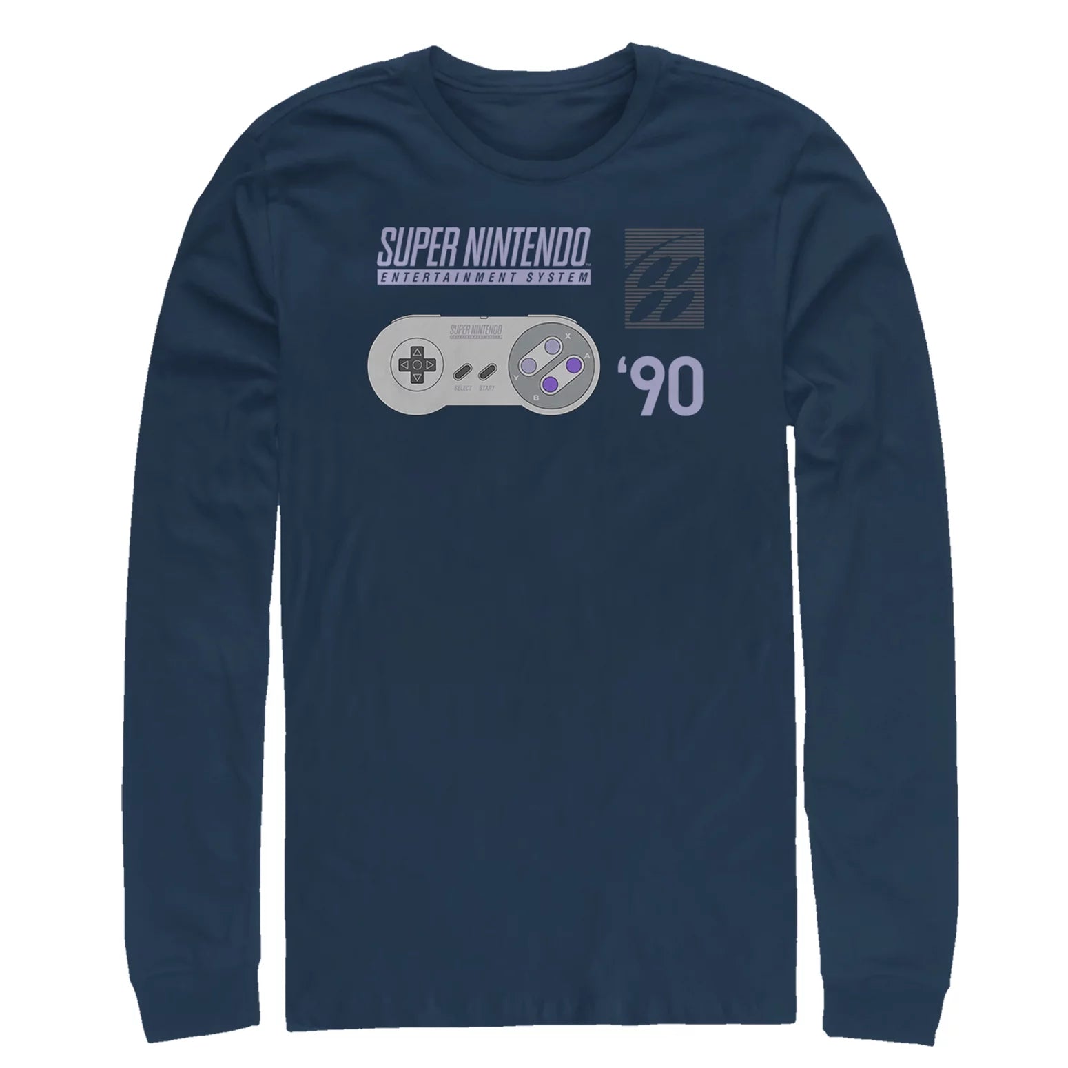 Men's Nintendo SNES Controller '90  Long Sleeve Shirt Navy Blue Small