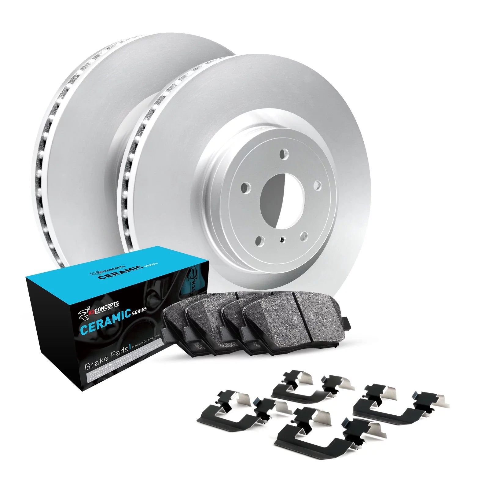 R1 Concepts Front Brakes and Rotors Kit |Front Brake Pads| Brake Rotors and Pads| Ceramic Brake Pads and Rotors |Hardware Kit WDWH1-76002
