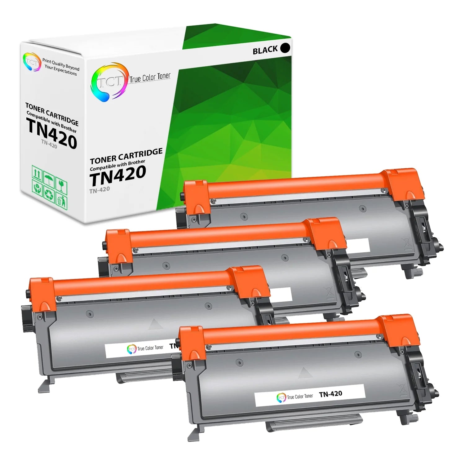 TCT Compatible Toner Cartridge Replacement for the Brother TN420 Series - 4 Pack Black