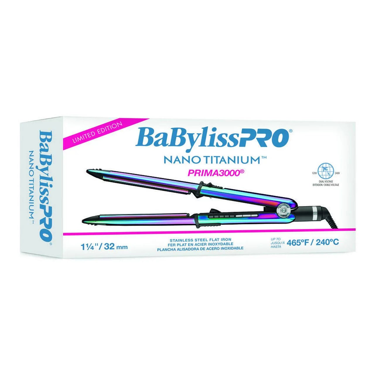 BabylissPRO Nano Titanium Limited Edition Iridescent 1 1/4 Flat Iron, Prima3000