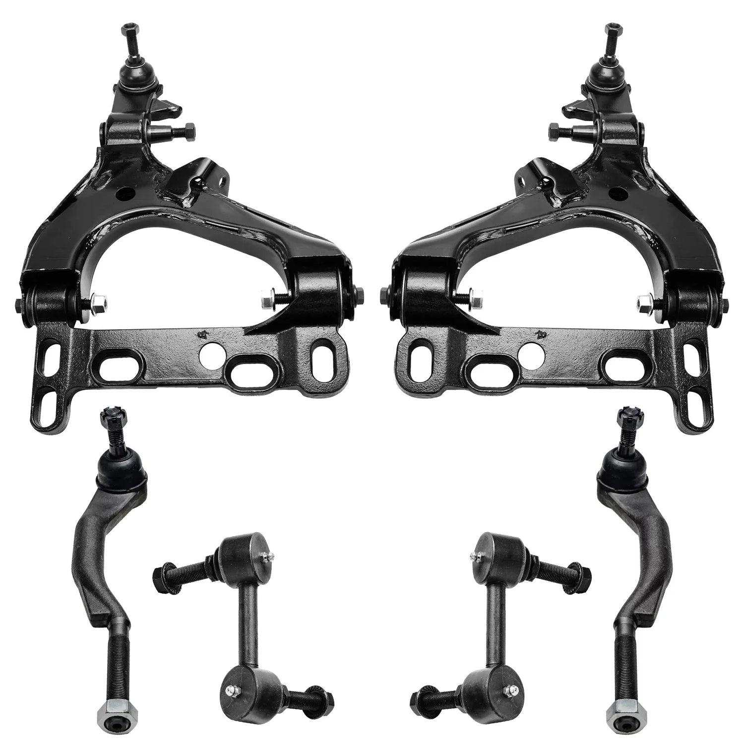 Detroit Axle - New 6pc Front Lower Control Arms + Ball Joints + Outer Tie Rod Ends & Sway Bar Links for Chevy Trailblazer w/ 16mm Thread Fits select: 2003 CHEVROLET TRAILBLAZER, 2003 GMC ENVOY