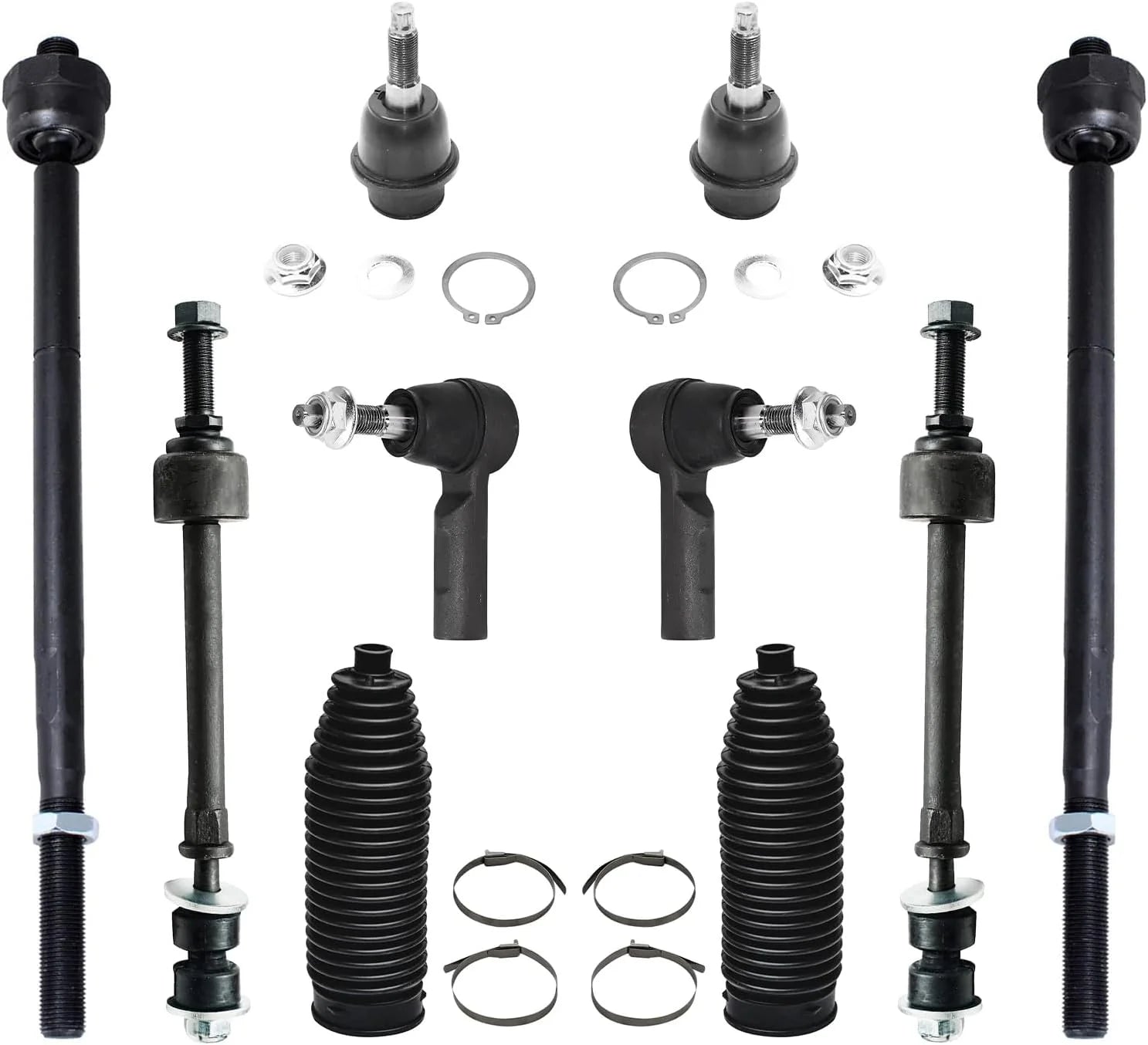 Detroit Axle - 10pc Front Suspension Kit for 5-Lug 4WD 2013-2018 Ram 1500 2014 2015 2016 2017, 2 Lower Ball Joints, 4 Inner & Outer Tie Rods, 2 Sway Bars, 2 Boots, Replacement