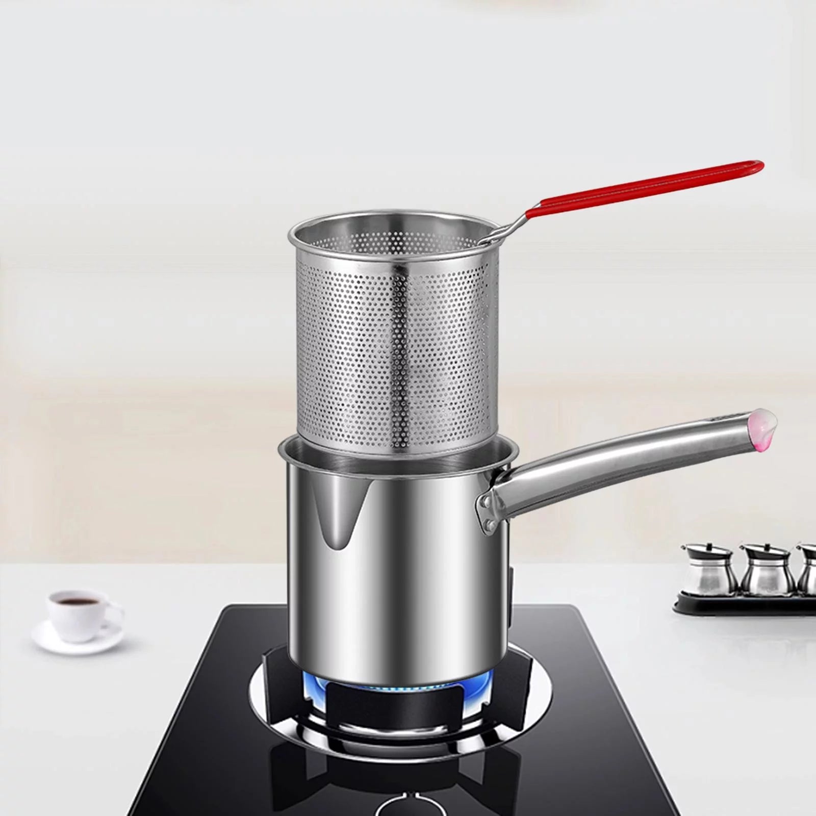 Deep Frying Pot Pan Deep Fryer Cooking Pot with Filter Basket Milk Pan Thick Universal Small Deep Fryer Pot for Backpacking Camping Home