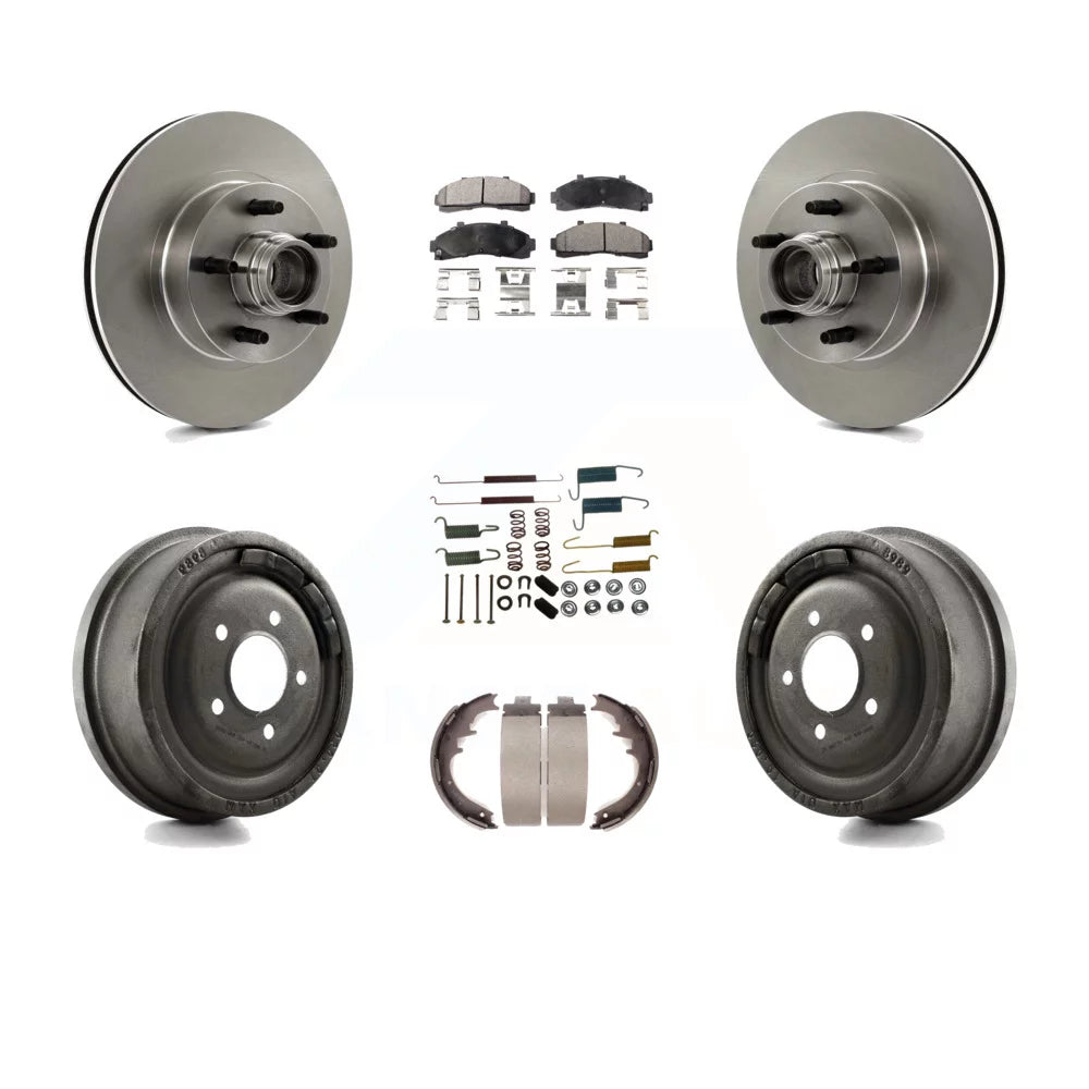 Transit Auto - Front Rear Disc Brake Rotors Hub Assembly Ceramic Pads And Drum Kit (7Pc) For Ford Ranger With 10 Diameter K8T-102551