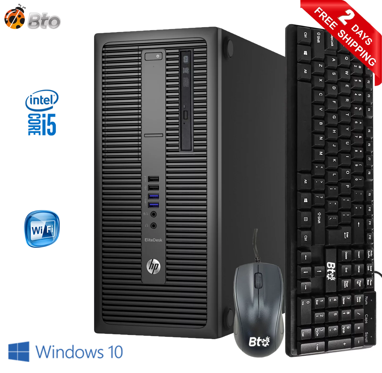 Restored HP EliteDesk 800 G2 Desktop Tower Computer, Intel Core i3 6th Gen. Processor, 16GB DDR4 Ram, 128GB M.2 SSD, 1TB HDD, Bto Keyboard and Mouse, Wi-Fi, Windows 10 Pro PC (Refurbished)