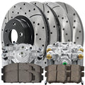 AutoShack Front and Rear Brake Calipers Ceramic Pads Drilled Slotted Rotors Black Kit Replacement for 2006 2007 2008 Acura TL 3.2L V6 FWD