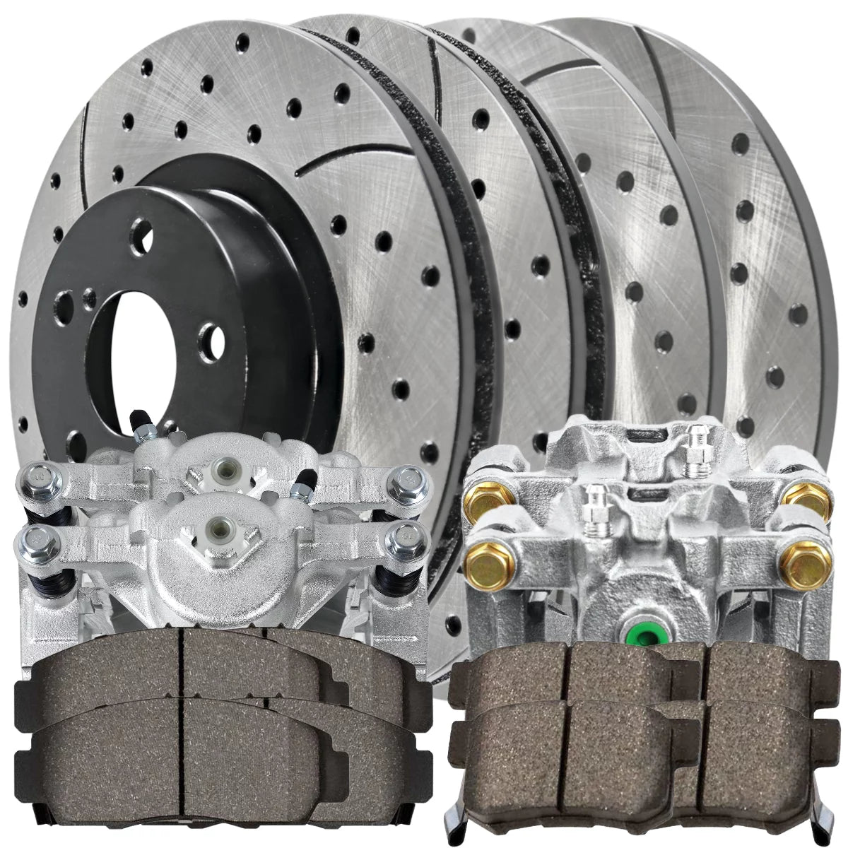 AutoShack Front and Rear Brake Calipers Ceramic Pads Drilled Slotted Rotors Black Kit Replacement for 2006 2007 2008 Acura TL 3.2L V6 FWD