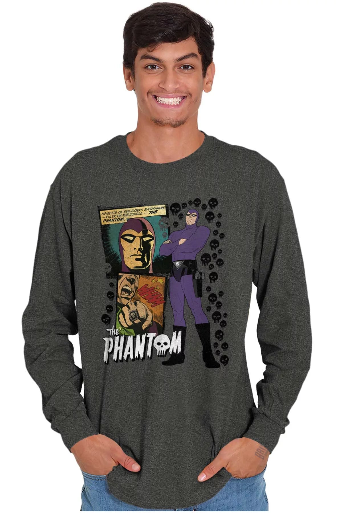 the Phantom Retro Comic Book Panel Long Sleeve TShirt Men Women Brisco Brands L