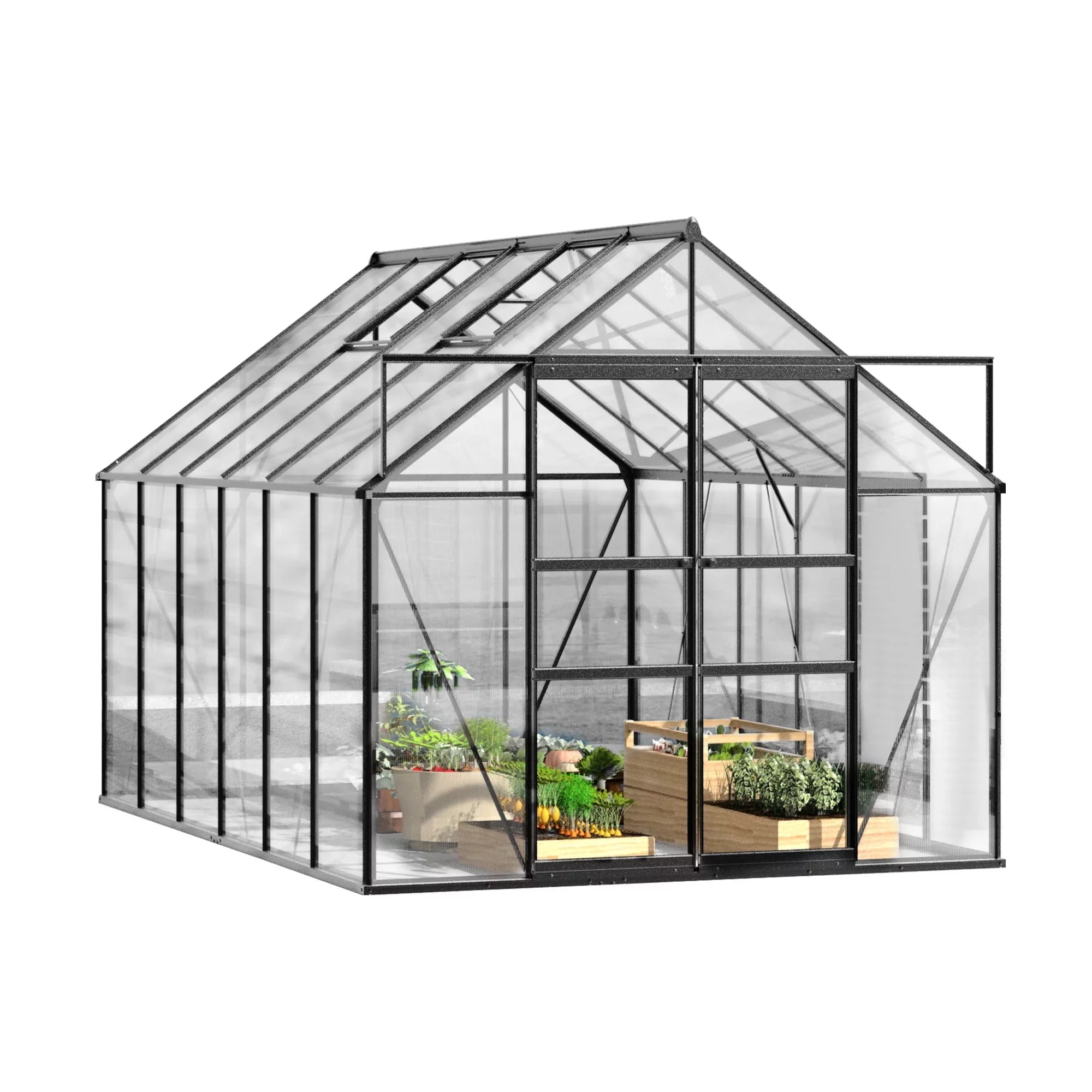 8'x12' Outdoor Greenhouse Heavy Duty, Aluminum Greenhouse Kit in Winter with 2 Adjustable Vent Window, Outside Greenhouse for Backyard Plants Flowers Vegetables, Black