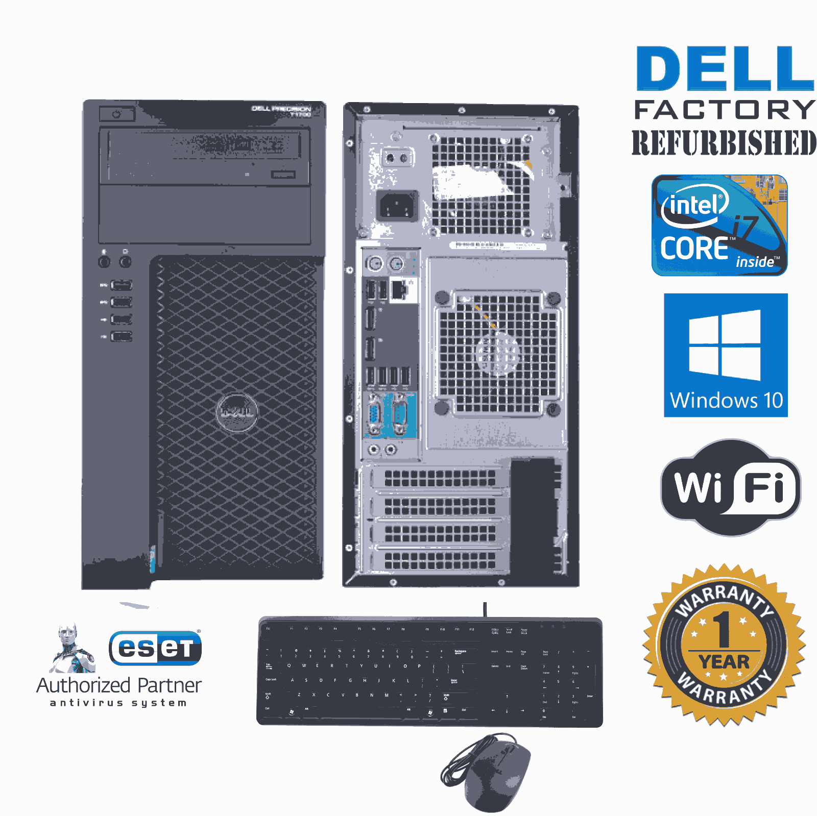Dell Precision T1700 Computer i7 4770 3.40ghz 16gb 240GB SSD Windows 10 64 WiFi- Used