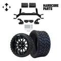 Hardcore Parts 4 Drop Axle Lift Kit for EZGO TXT/PDS (1994.5-2001.5) Gas Golf Cart with 14 Black 'Venom' wheel Wheels and 20x8.5-14 STINGER On-Road/Off-Road DOT rated All-Terrain tires