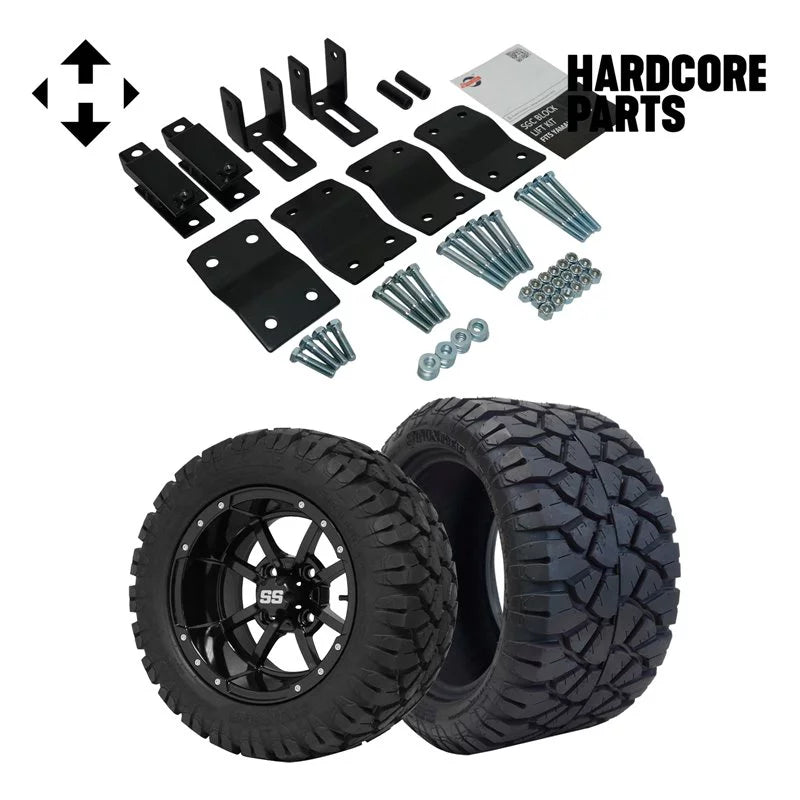 Hardcore Parts 4 Block Lift Kit for YAMAHA G2/G9 Golf Cart with 12 Black 'Storm Trooper' Wheels and 20x10-12 STINGER On-Road/Off-Road DOT rated All-Terrain tires