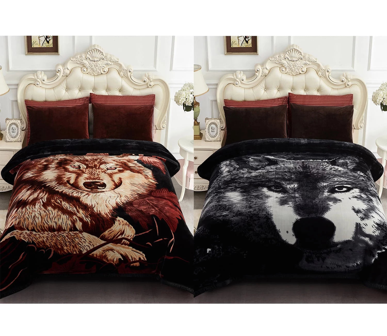 NC Thick Fleece Blanket King Size,10lbs 2 Ply Faux Mink Bed Blanket for Winter, Wolf, 85x93