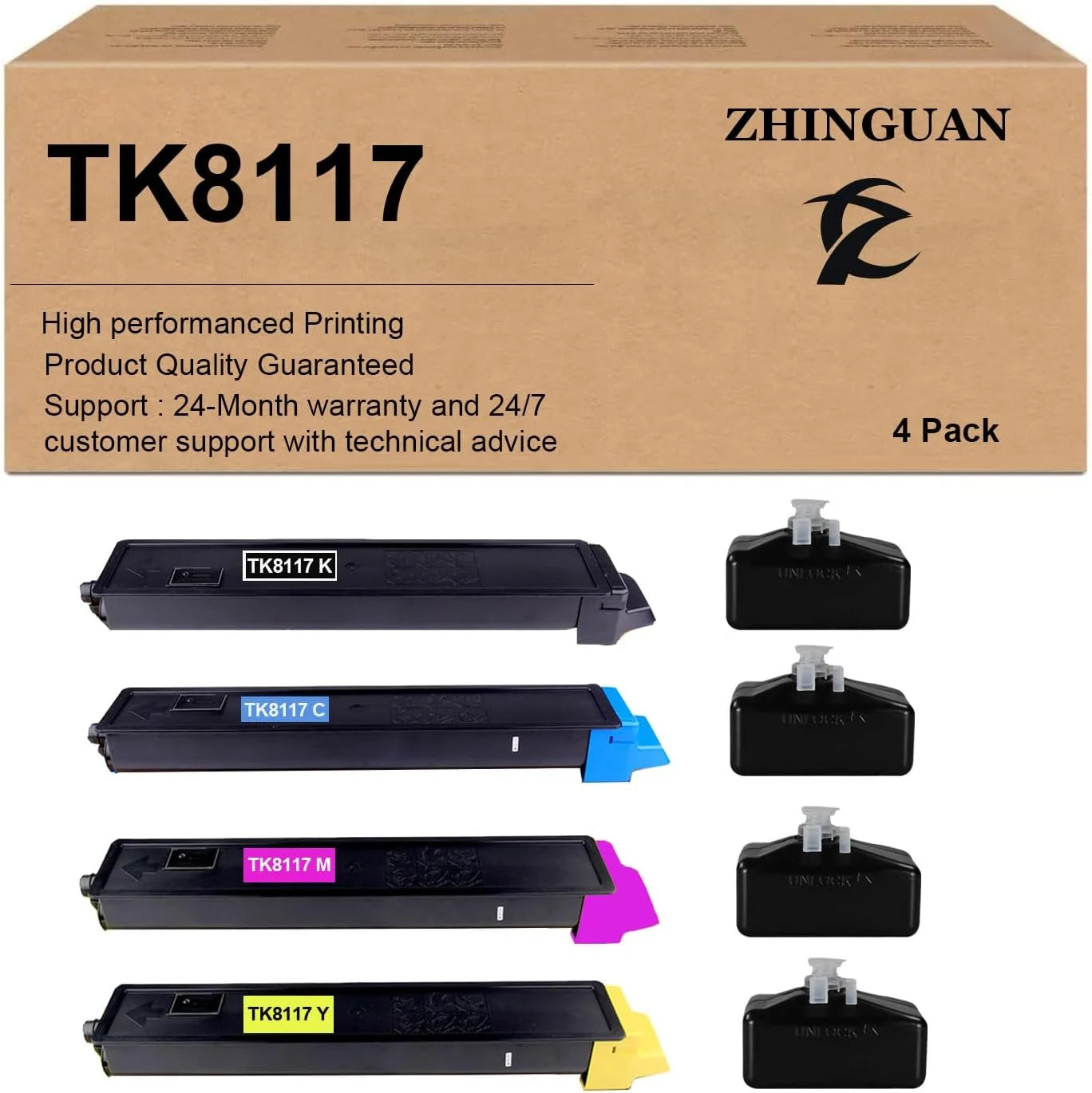 ZHINGUAN Compatibel TK-8117 TK8117 TK-8117K TK-8117C TK-8117M TK-8117Y Toner Cartridge Works for Kyocera ECOSYS M8124cidn M8130cidn Printers (4-Pack)