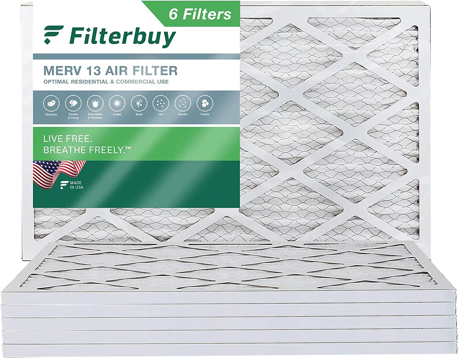 Filterbuy 20x36x1 MERV 13 Pleated HVAC AC Furnace Air Filters (6-Pack)