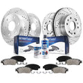 Detroit Axle - Brake Kit for Chevy Silverado Suburban GMC Sierra Yukon XL 1500 Avalanche Cadillac Escalade ESV EXT Drilled & Slotted Brakes Rotors Ceramic Brake Pads Front and Rear Replacement