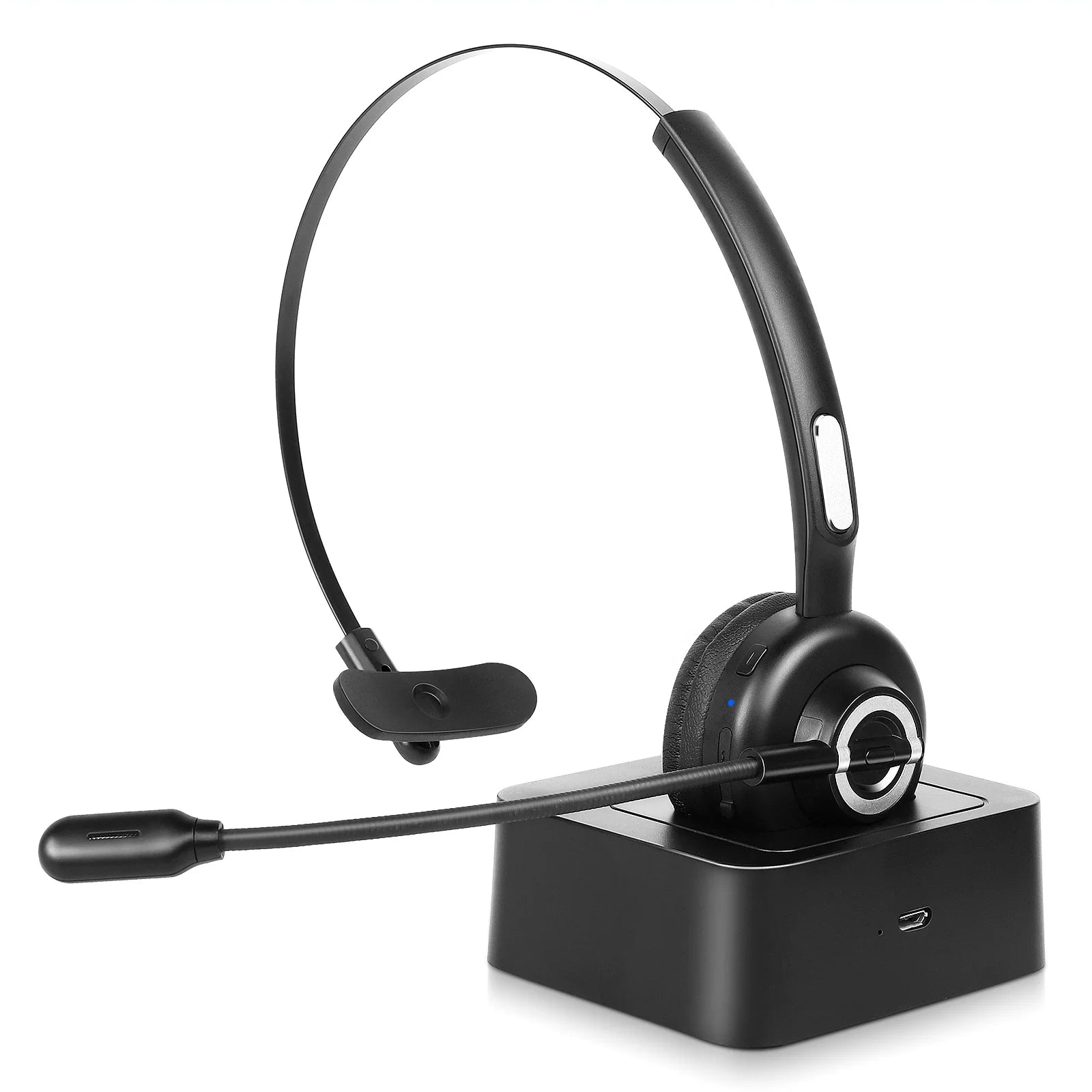 Comfortable Bluetooth Headset, UX-M97 Wireless Headset with Microphone, Wireless Cell Phone Headset with Noise Isolation Mic Charging Base Mute Function for Xiaomi Redmi 10X 5G With Charging Dock