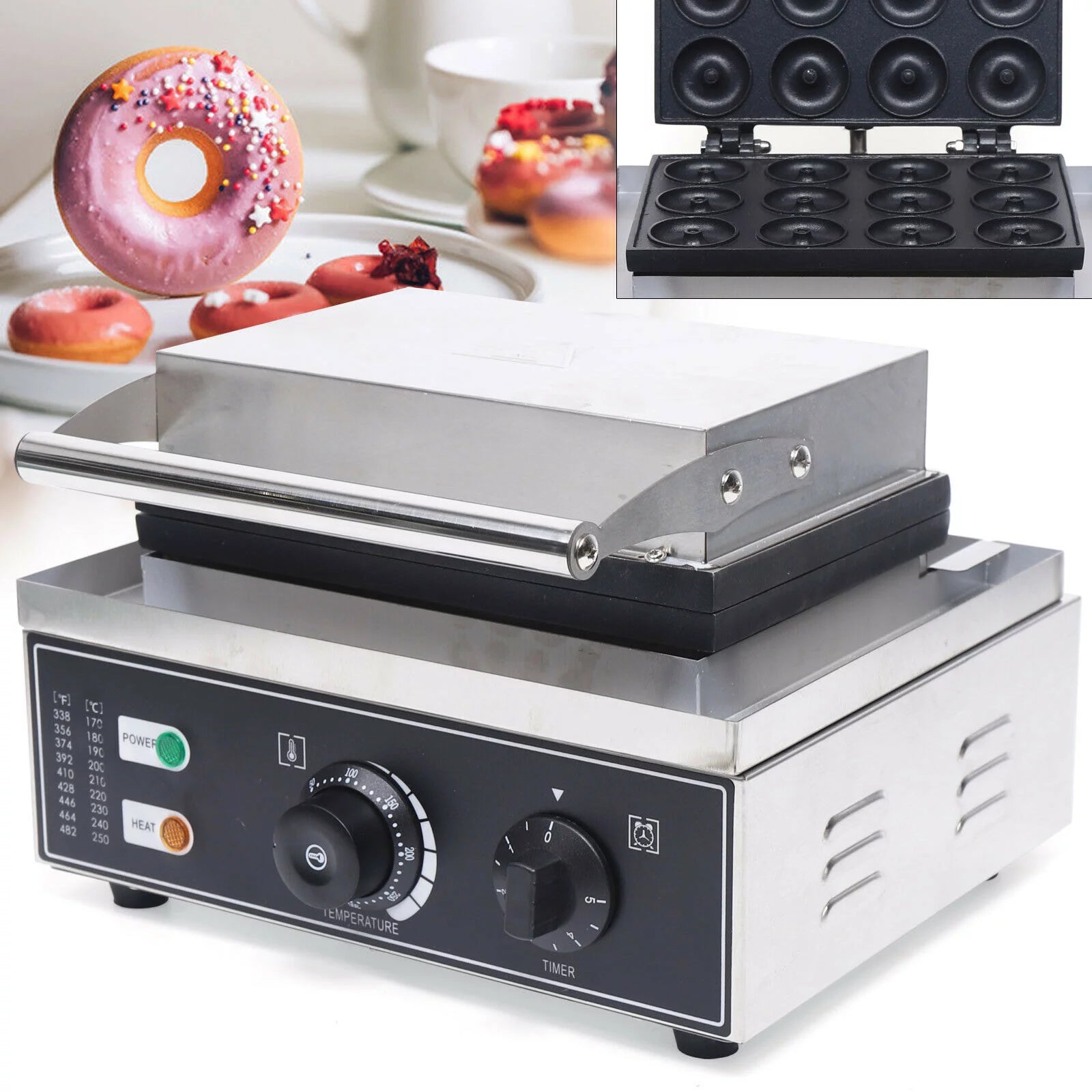 12 Holes Commercial Donuts Maker 1550W Doughnut Baker Electric Waffle Maker Machine