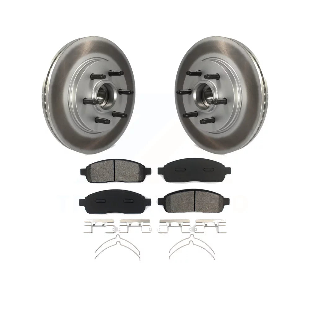 Transit Auto - Front Coated Disc Brake Rotors Hub Assembly And Semi-Metallic Pads Kit For Ford F-150 Lincoln Mark LT With 6 Lug Wheels RWD KGS-100527