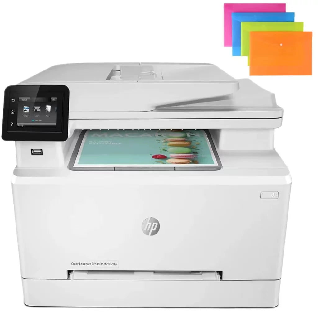 H - P Laserjet Pro MFP M283cdw Wireless Color All-in-One Laser Printer, Print&Copy&Scan&Fax, 600x600 dpi, 2.7 Color Touchscreen, up to 22 ppm, Auto 2-Sided Printing, White, File Folders