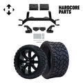 Hardcore Parts 4 Drop Axle Lift Kit for EZGO TXT/PDS (1994.5-2001.5) Gas Golf Cart with 14 Black 'TEMPEST' Wheels and 20x8.5-14 STINGER On-Road/Off-Road DOT rated All-Terrain tires