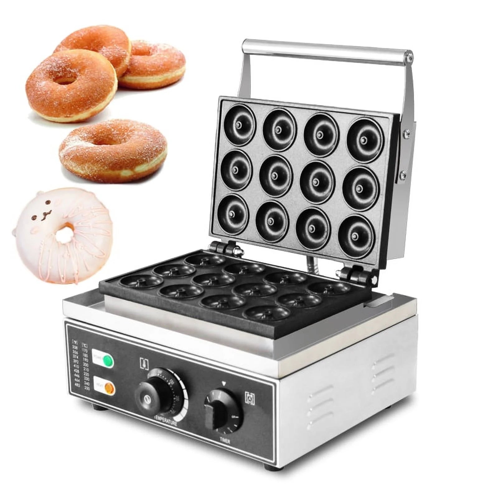 Commercial Waffle Donut Machine 12 Holes 110V 1550W, Double-Sided Heating 50-300¡æ Electric Doughnut Maker, Non-stick Donut Maker Teflon-Coating for Professional Kitchen, Bakery, Dessert Shop