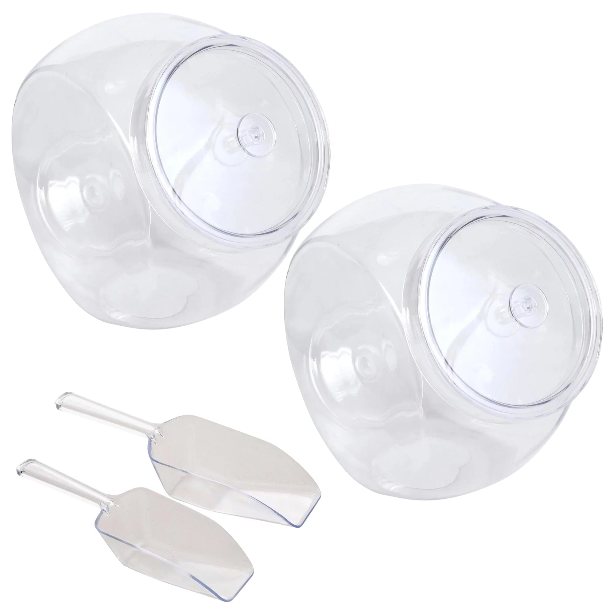 A1 Unlimited Clear Plastic Candy Jars with Lids 2pcs. 55 oz. & 2 pcs. Plastic Scooper, Home Kitchen School Container Storage Organizers Canisters Utensils Cutlery Gifts Party Favors Decoration, Set