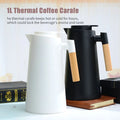 Dcenta 1L Thermal Coffee Carafe Double Walled Vacuum Coffee Pot Thermal Carafe Thermos Pot With Wood Handle Water Kettle Insulated Flask Tea Carafe Keeping Hot Cold