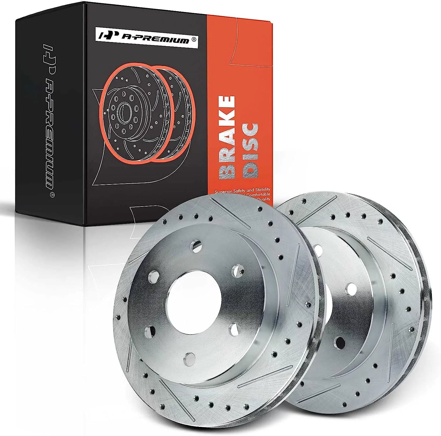 A-Premium Front Drilled and Slotted Disc Brake Rotors Set Compatible with Chevrolet Blazer Tahoe GMC Tahoe K1500 K2500 Suburban Cadillac Escalade 2-PC Set