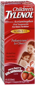 TYLENOL Children's Oral Suspension Very Berry Strawberry 4 oz (Pack of 3)