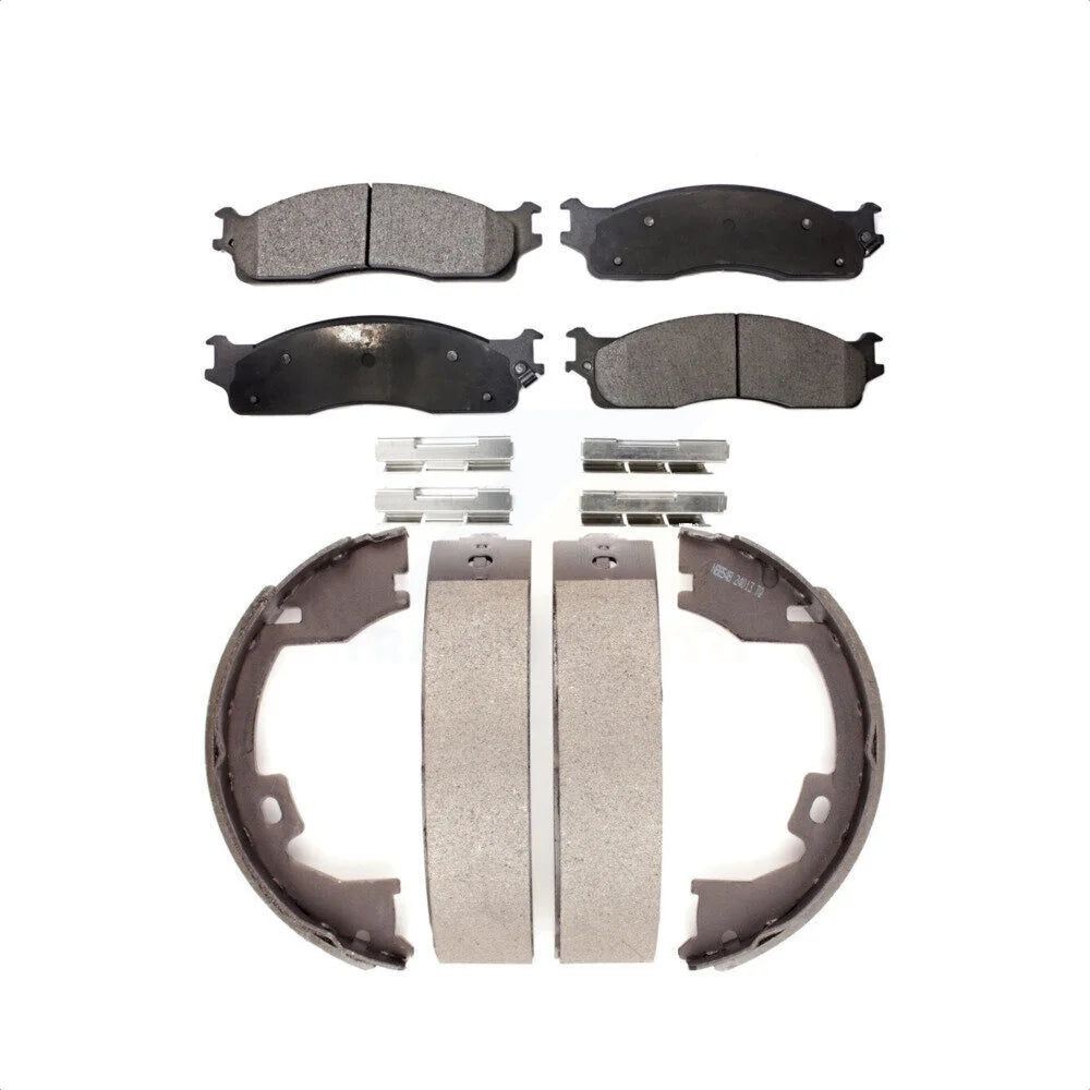 Transit Auto - Front Rear Ceramic Brake Pads And Parking Shoes Kit For Dodge Ram 1500 2500 3500 KTN-100374