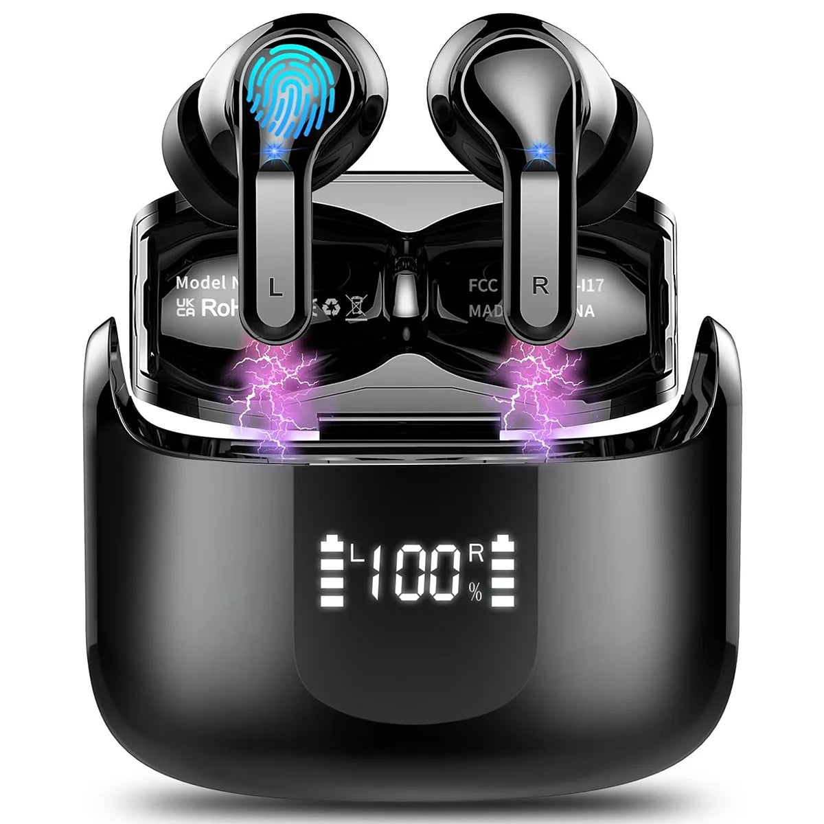 Wireless Earbud, Bluetooth Headphones 5.3 NEW 40H Ear Buds Bass Stereo Earphones Noise Cancelling Earbud with 4 ENC Mic in-Ear Bluetooth Earbud USB-C LED Display IP7 Waterproof Sport for Android iOS
