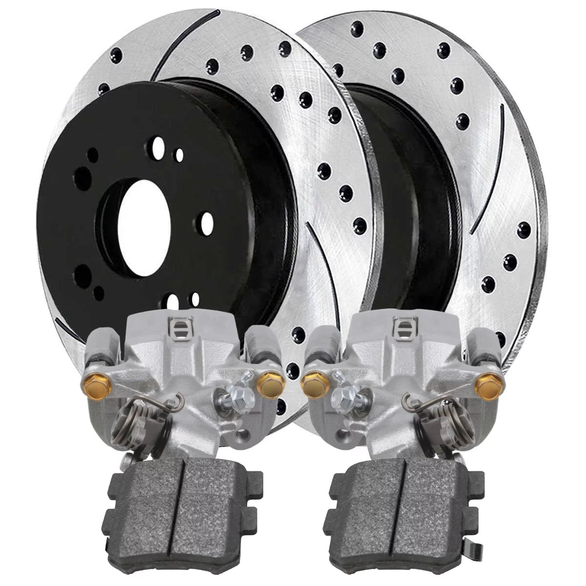 AutoShack Rear Brake Calipers Ceramic Pads Drilled Slotted Rotors Black Kit Driver and Passenger Side Replacement for 1998 1999 2000 2001 2002 Honda Accord 3.0L V6 FWD