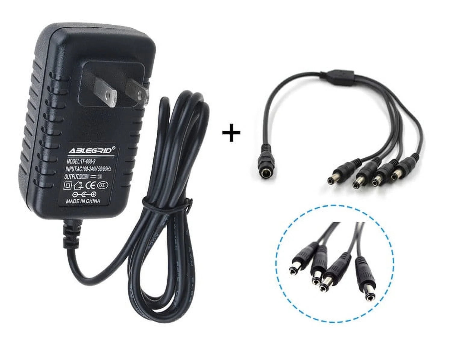 ABLEGRID 12VDC 2A Power Supply & 4 Way Split For CCTV Security Camera Q-See Night Owl Zmodo Home Wall Power Supply Cord Mains PSU