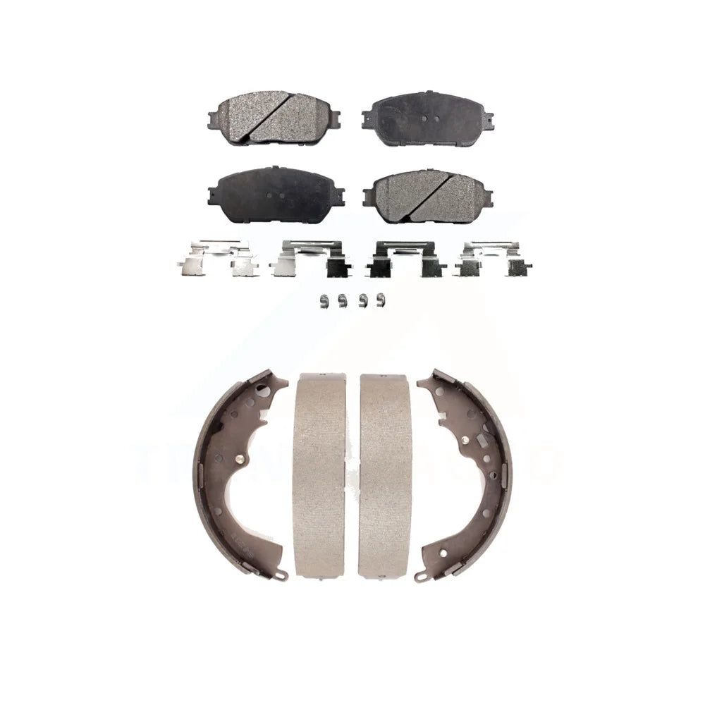 Transit Auto - Front Rear Semi-Metallic Brake Pads And Drum Shoes Kit For 2004-2010 Toyota Sienna KFN-100180