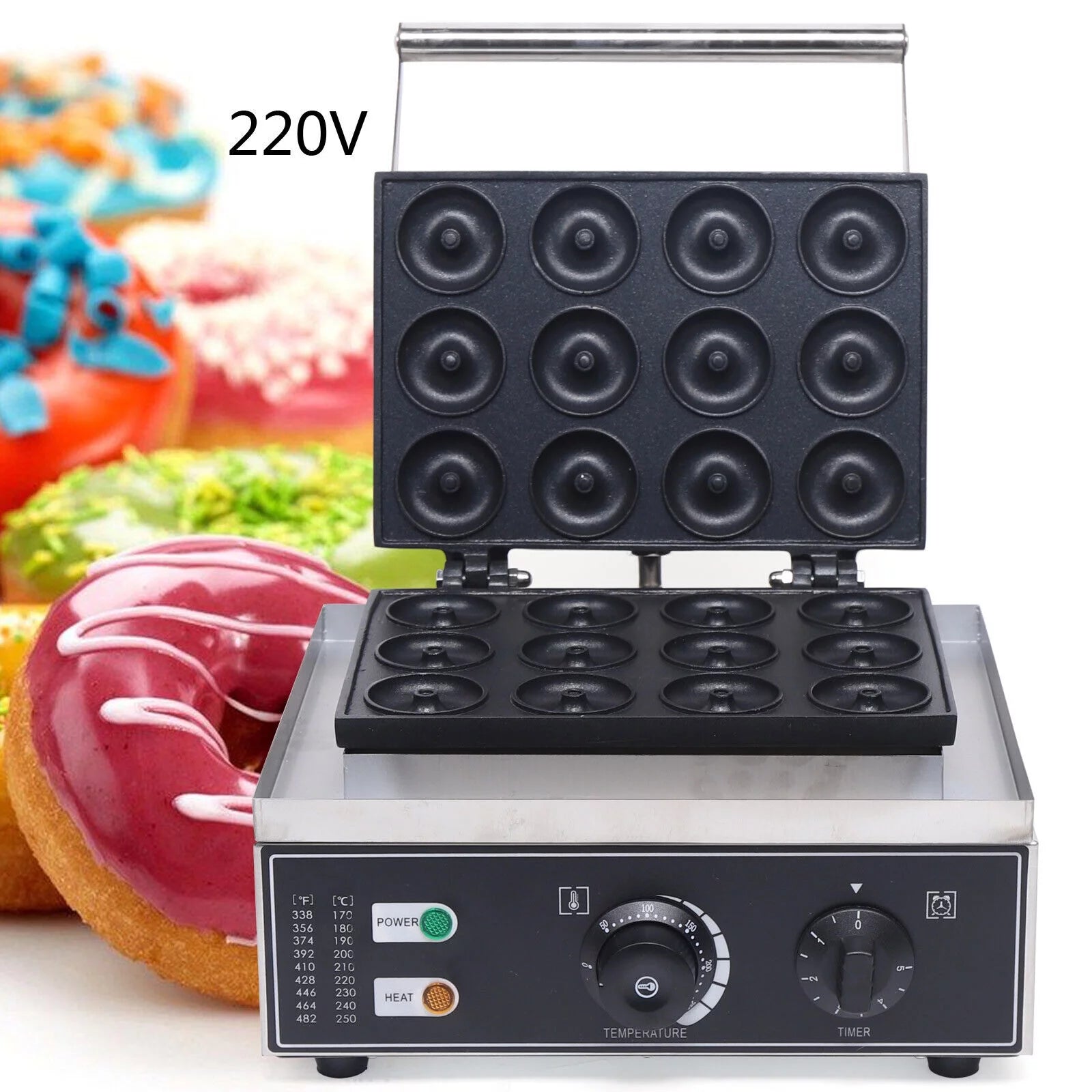 Miumaeov Donut Maker Machine 110V 1500W Nonstick Commercial Electric Doughnut Maker Doughnut Baker Machine for Home Bakery Dessert Shop Mall Coffee Shop Nonstick 12-hole