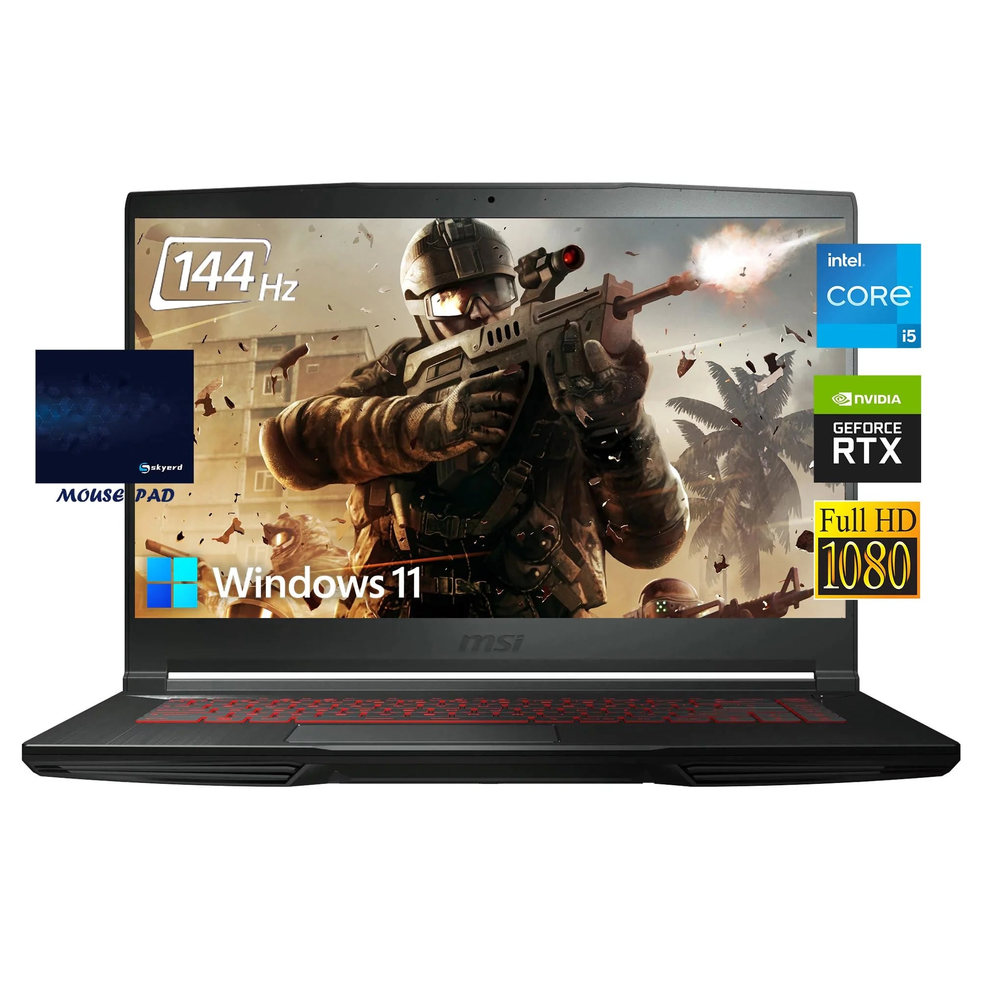 MSI GF63 Thin Gaming Laptop, 15.6'' FHD 144Hz IPS Display, 11th Gen Core i5-11400H£¨Beats i7-10750H£©, GeForce RTX 3050 4GB, 32GB RAM,1TB SSD, USB-C,HDMI, RJ45, WiFi 6, Win 11,Black (11UC-692US)