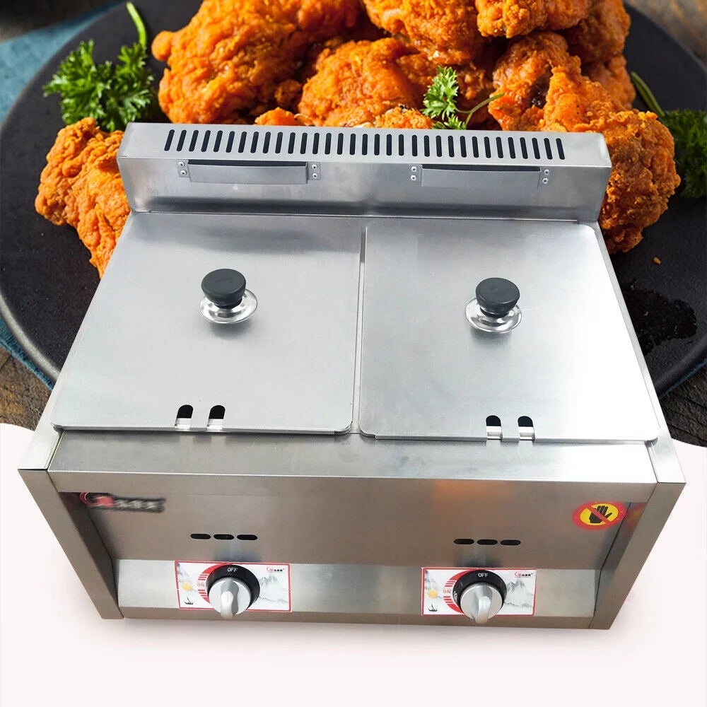 Miumaeov Commercial Gas Fryer Food Warmer Steam Deep Fryer Pot Gas Fryer Stainless Steel