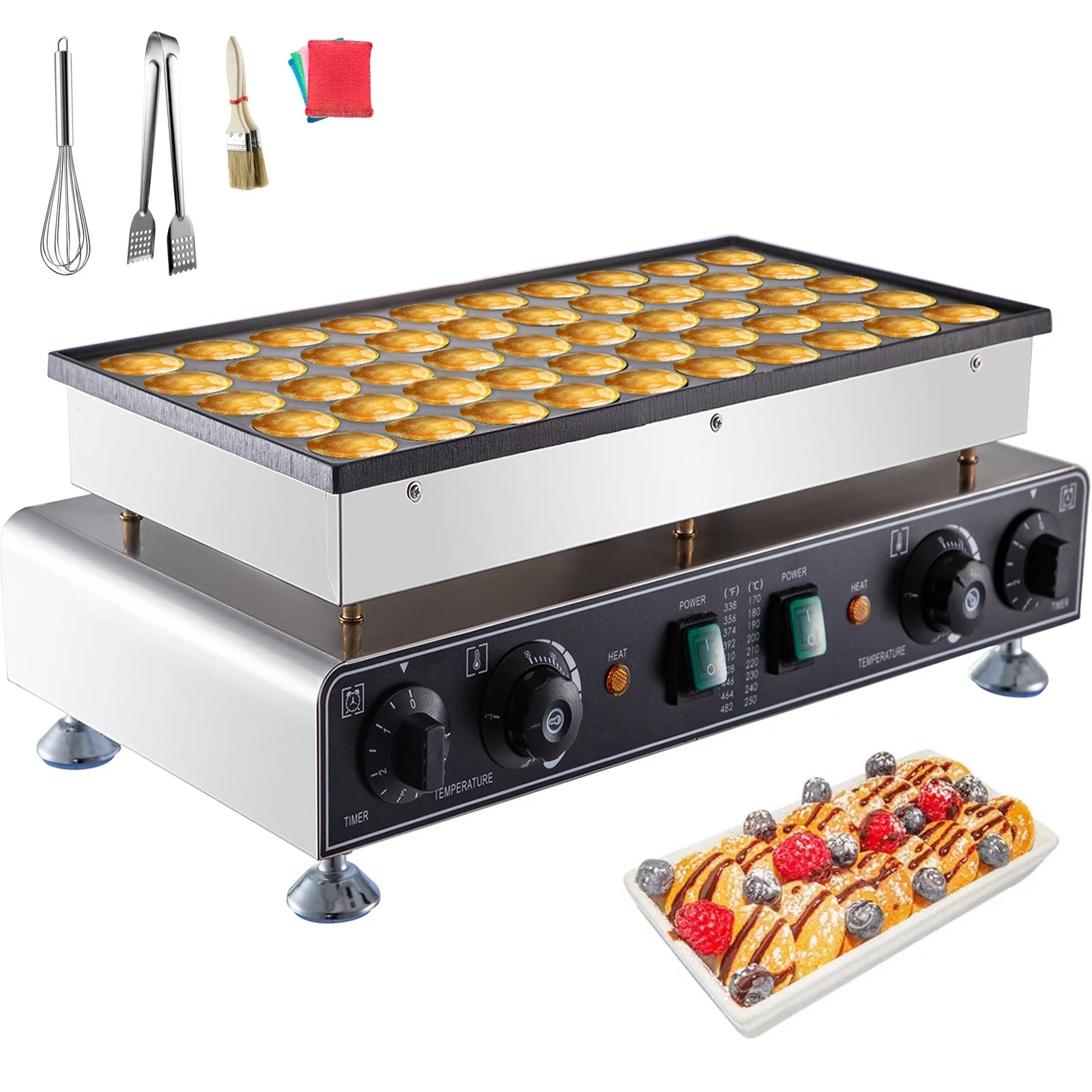 VEVORbrand 110V Mini Dutch Pancake Baker 1700W Commercial Electric Nonstick Waffle Maker Machine, 1.8 Inches, 50 Pieces