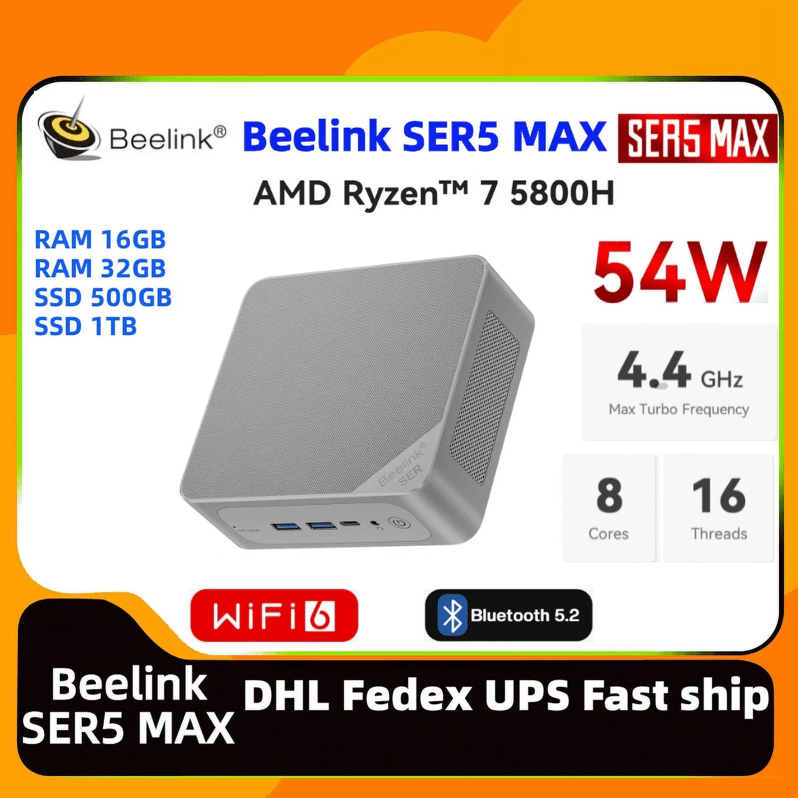 Beelink SER5 MAX AMD Ryzen7 5800H RAM 32G SSD 500G 4K Triple Display WiFi6 dp PC beelink ser5max 5800H mini pc