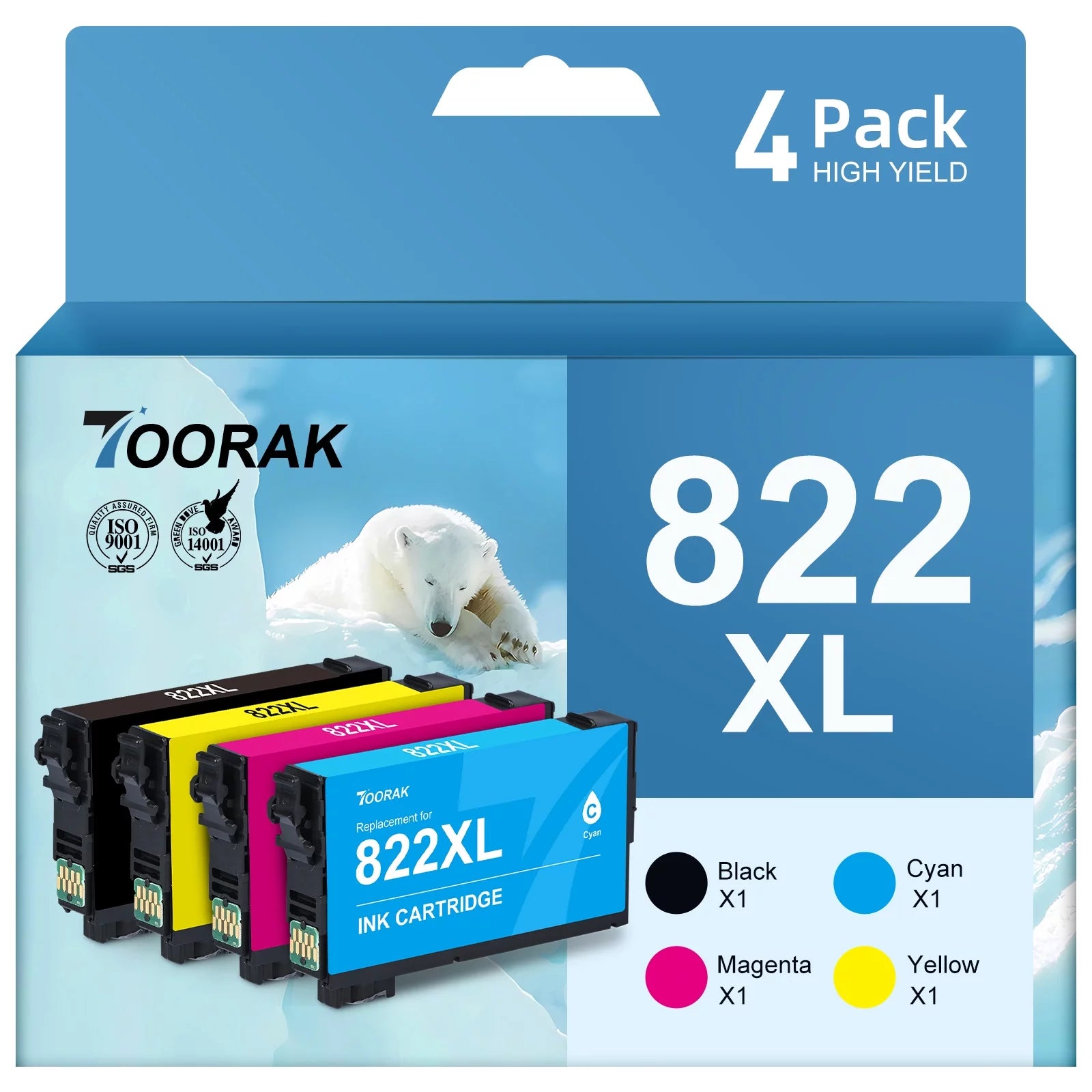 822XL Ink for Epson 822 Ink Cartridges for Epson Workforce Pro WF-3820 WF-4820 WF-4833 WF-4834 WF-4830(4-Pack, Black Cyan Magenta Yellow)