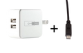 OMNIHIL Replacement 2-Port USB Charger+(WHT-30FT)MICRO-USB for Wacom Intuos Art Small Pen &Touch (CTH490AK, CTH490PK)