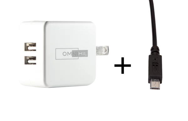 OMNIHIL Replacement 2-Port USB Charger+(WHT-30FT)MICRO-USB for Wacom Intuos Art Small Pen &Touch (CTH490AK, CTH490PK)
